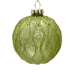 ORN GLASS BALL 3″ GREEN-SAGE W/ GLITTER VEINING