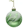 ORN GLASS BALL 3″ GREEN-SAGE MATTE W/ WHITE ICE BRANCH