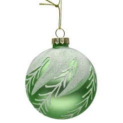 ORN GLASS BALL 3″ GREEN-SAGE MATTE W/ WHITE ICE BRANCH