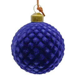 ORN GLASS BALL 3″ NAVY W/ DIAMOND FLOCKED