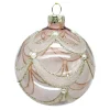 ORN GLASS BALL 3″ PINK- CLEAR W/ SCALLOP GLITTER PATTERN