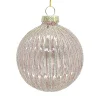 ORN GLASS BALL 3″ PINK CLEAR MELON W/ GOLD GLITTER