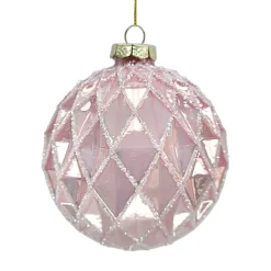 ORN GLASS BALL 4″ PINK DIAMOND W/ ICE GLITTER