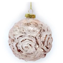 ORN GLASS BALL 4″ PINK EMBOSSED ROSE FROSTED