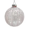 ORN GLASS BALL 3″ PINK FROST MELON W/ WHITE ICE GLITTER