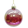 ORN GLASS BALL 3″ PINK IRIDESCENT FINISH