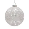 ORN GLASS BALL 4″ PINK MATT MELON W/ ICE GLITTER