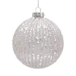ORN GLASS BALL 4″ PINK MATT MELON W/ ICE GLITTER