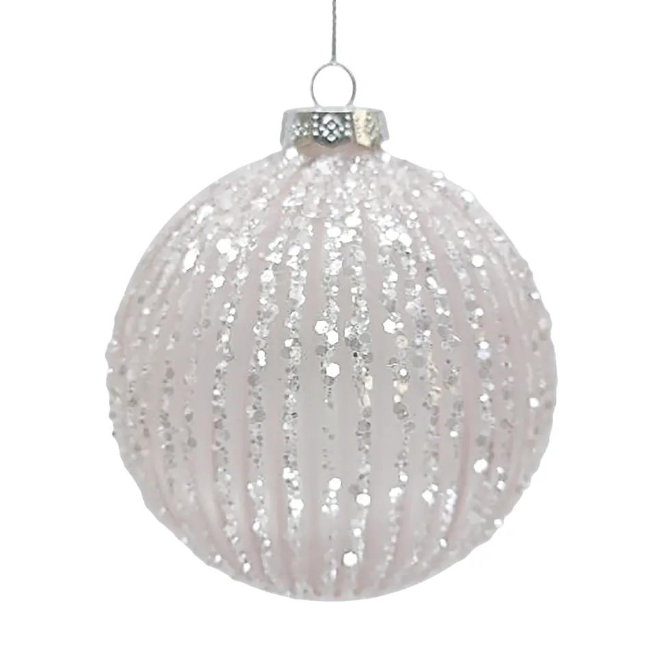 ORN GLASS BALL 4″ PINK MATT MELON W/ ICE GLITTER