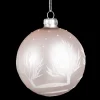 ORN GLASS BALL 3″ PINK- PEARL W/WHITE TREE DESIGN