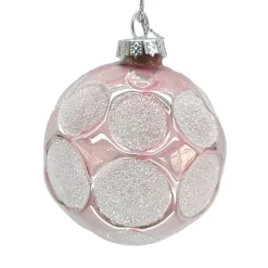 ORN GLASS BALL 3″ PINK W/ CIRCLE ICE GLITTER