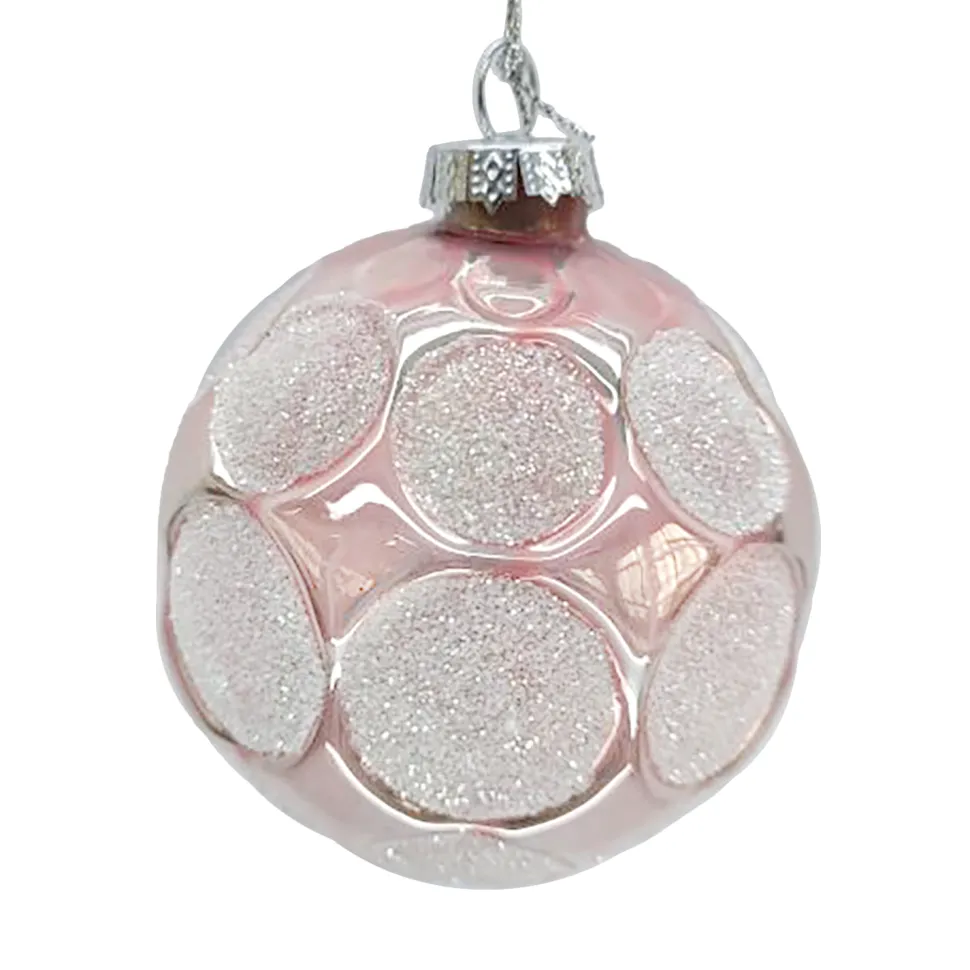 ORN GLASS BALL 3″ PINK W/ CIRCLE ICE GLITTER