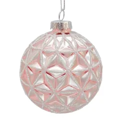 ORN GLASS BALL 3″ PINK W/ DIAMOND ICE GLITTER