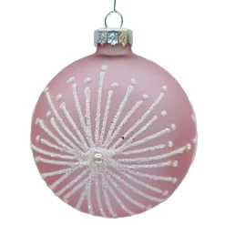 ORN GLASS BALL 3″ PINK W/ WHITE STARBURST