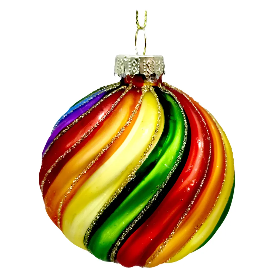 ORN GLASS BALL 3″ RAINBOW SWIRL W/ GOLG GLITTER