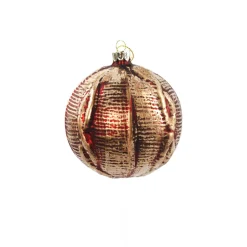 ORN GLASS BALL 4″ RED- BURG/GOLD W/ ROPING