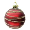 ORN GLASS BALL 3″ RED GOLD CIRCLE GLITTER