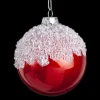 ORN GLASS BALL 3″ RED W/ICE TOPPING