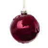ORN GLASS BALL 3″ RED-BURGUNDY SHINY W/ FLOCKED SWIRL PATTERN