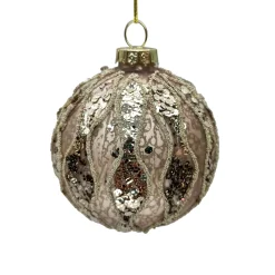 ORN GLASS BALL 3″ ROSE GOLD W/CHAMP WAVE PATTERN