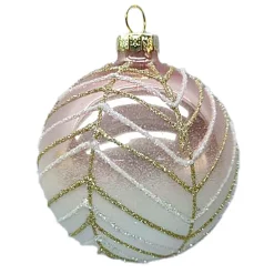 ORN GLASS BALL 3″ ROSE GOLD SHINY W/ CHAMP./WHITE GLITTER
