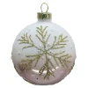 ORN GLASS BALL 3″ ROSE GOLD SHINY/WHITE W/ GOLD SNOWFLAKE