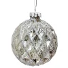 ORN GLASS BALL 3″ SILVER ANTIQUE DIAMOND PATTERN