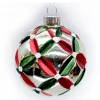 ORN GLASS BALL 3″ SILVER EMBOSSED RED & GRREN NET PATTERN