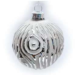 ORN GLASS BALL 3″ SILVER EMBOSSED BIRCH W/ GRAY PAINT FINISH