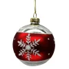 ORN GLASS BALL 3″ SILVER W/RED BAND W/SNOWFLAKE