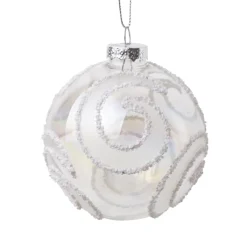 ORN GLASS BALL 3″ WHITE FROST W/ WHITE SWIRL PATTERN