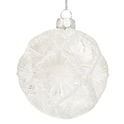 ORN GLASS BALL 3″ WHITE FROST DIAMOND W/ ICE GLITTER