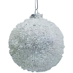 ORN GLASS BALL 3″ WHITE FROST W/ ICE GLITTER