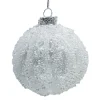ORN GLASS BALL 3″ WHITE FROST MELON W/ ICE GLITTER