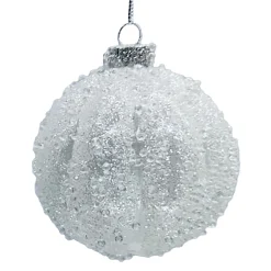 ORN GLASS BALL 3″ WHITE FROST MELON W/ ICE GLITTER