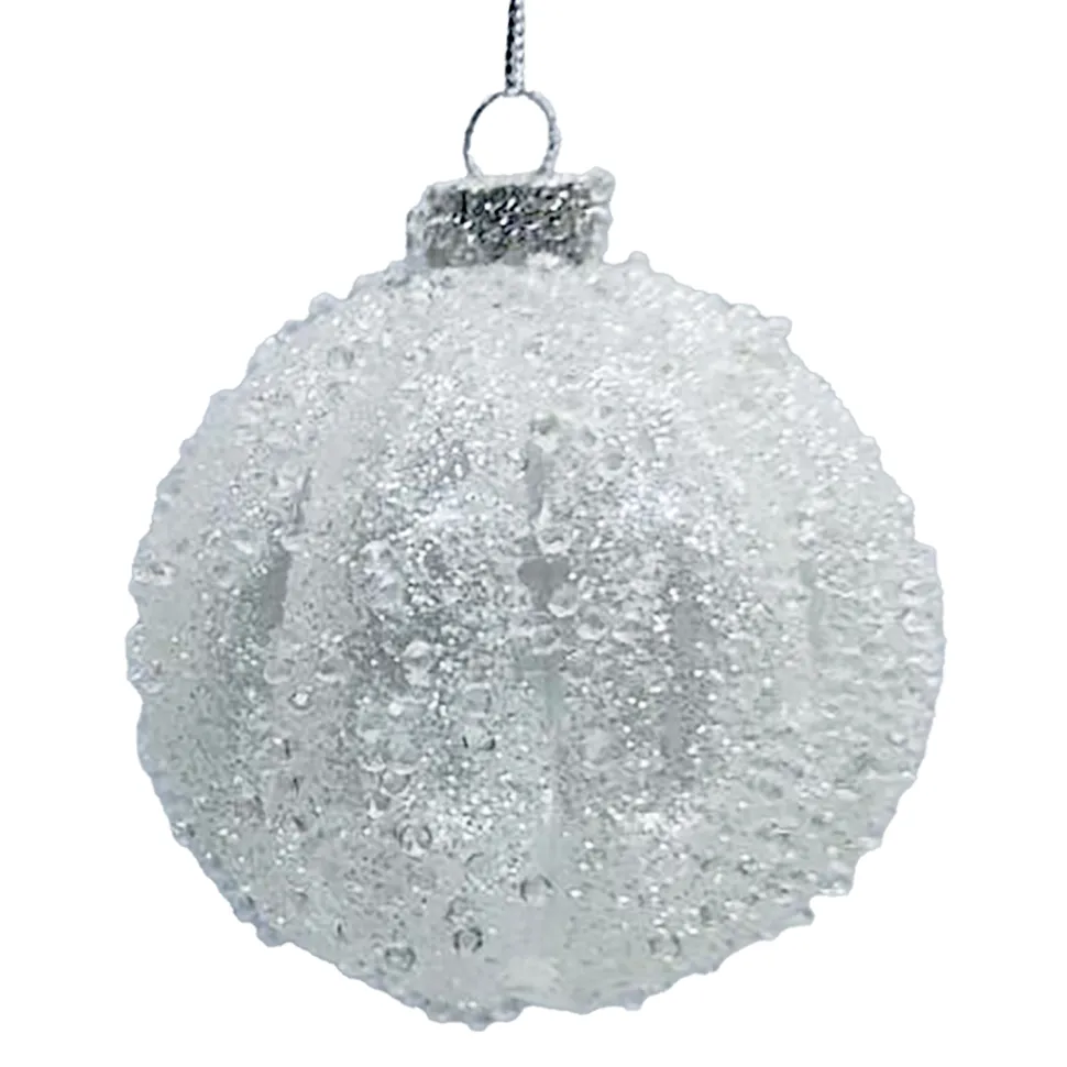 ORN GLASS BALL 3″ WHITE FROST MELON W/ ICE GLITTER