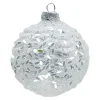 ORN GLASS BALL 3″ WHITE FROST W/ LONG IRIDESCENT GLITTER