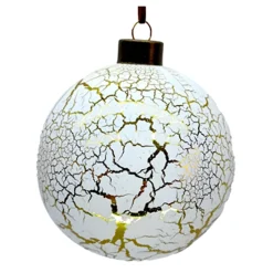 ORN GLASS BALL 4″ WHITE GOLDEN CRACKLE LOOK LOOK