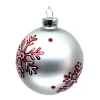 ORN GLASS BALL 3″ WHITE MATTE W/ RED SNOWFLAKE