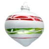 ORN GLASS BALL 3″ WHITE MATT W/ RED/GREEN LINE