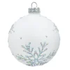 ORN GLASS BALL 3″ WHITE MATT SNOWFLAKE W/ SILVER GLITTER