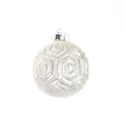 ORN GLASS BALL 3″ WHITE W/ HEX PATTERN