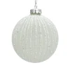 ORN GLASS BALL 3″ WHITE W/ICE GLITTER STRIPES