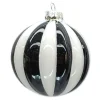 ORN GLASS BALL 3″ WHITE/BLACK MELON W/ WHITE GLITTER