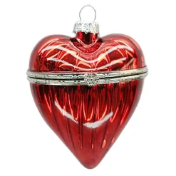 ORN GLASS BALL HEART BOX 4″ RED SHINY