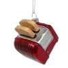 ORN GLASS BREAD TOASTER 3″ RED/SILVER/BROWN