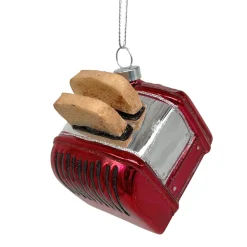 ORN GLASS BREAD TOASTER 3″ RED/SILVER/BROWN