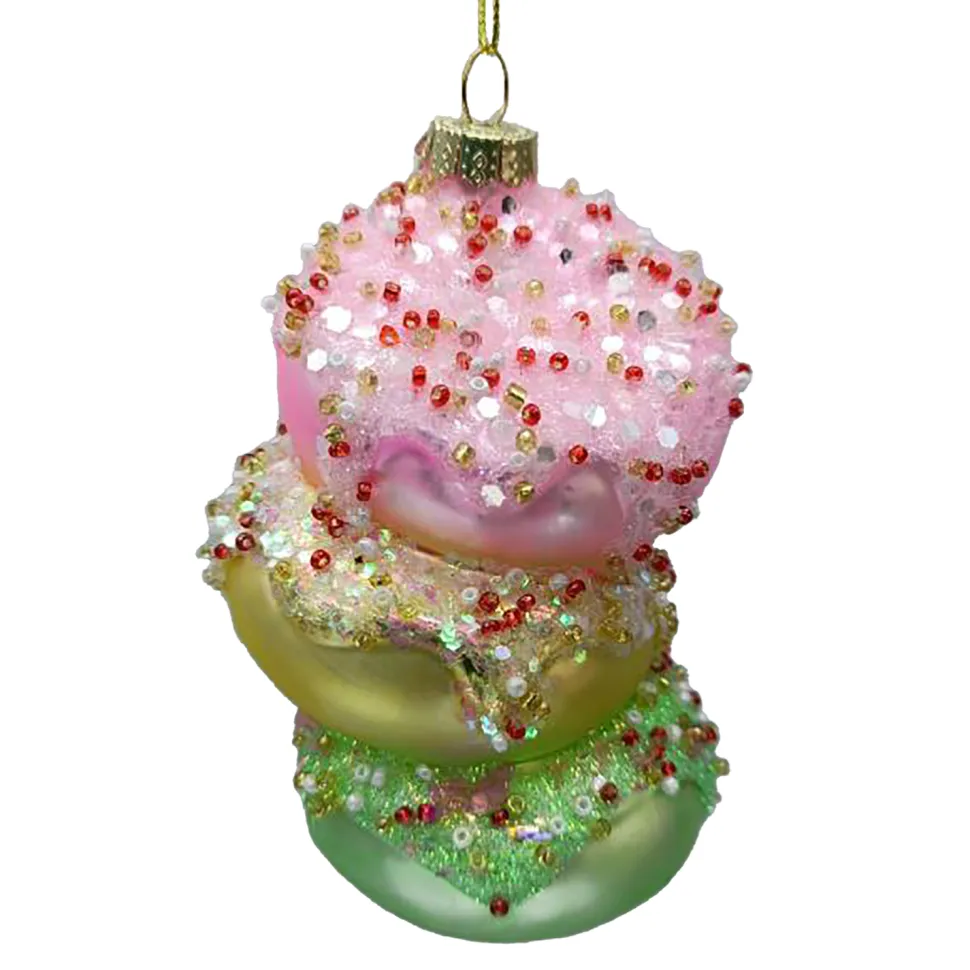 ORN GLASS CAKE MACAROONS 4″ PINK/WHITE/MINT