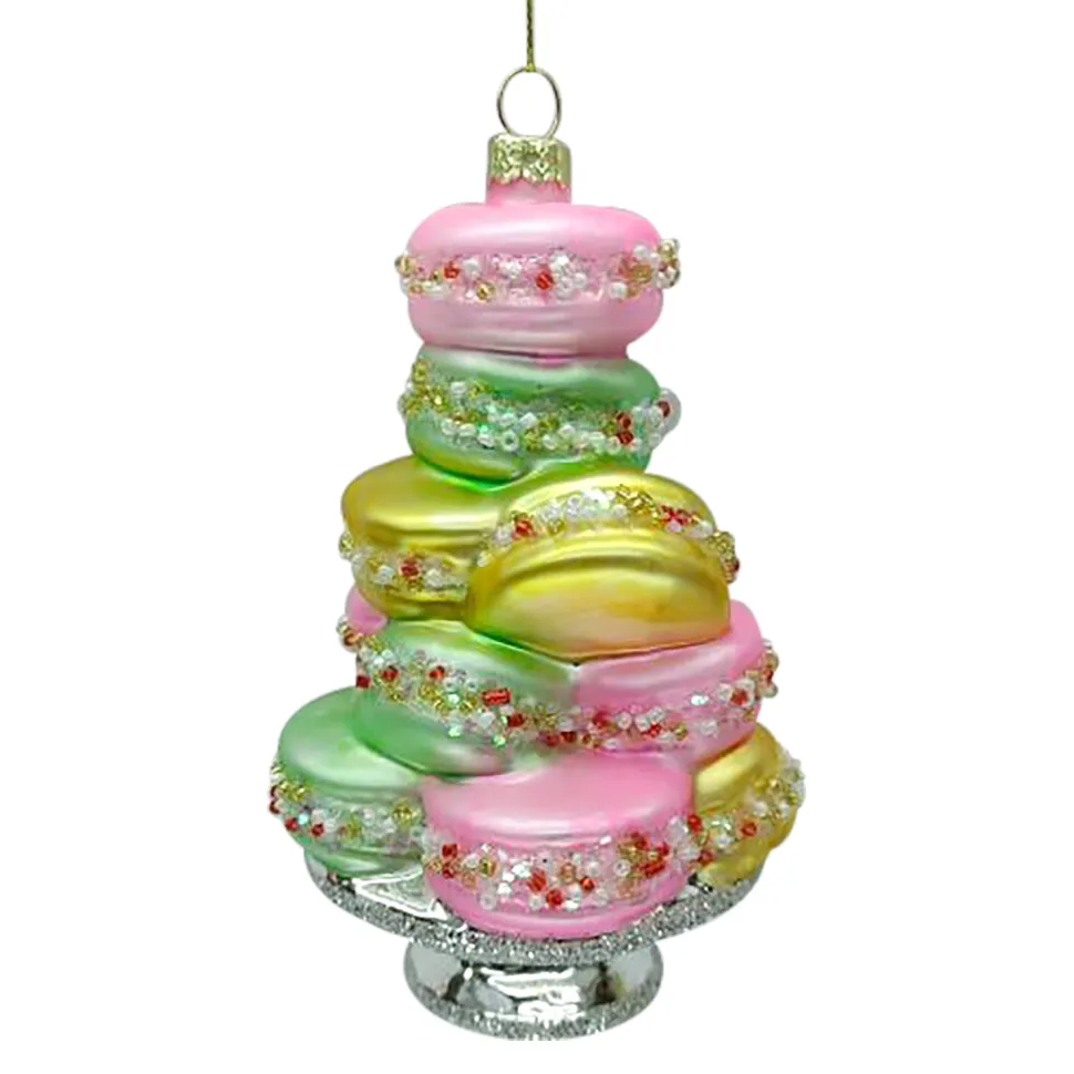 ORN GLASS CAKE MACAROONS 5.5″ PINLK/WHITE/MINT