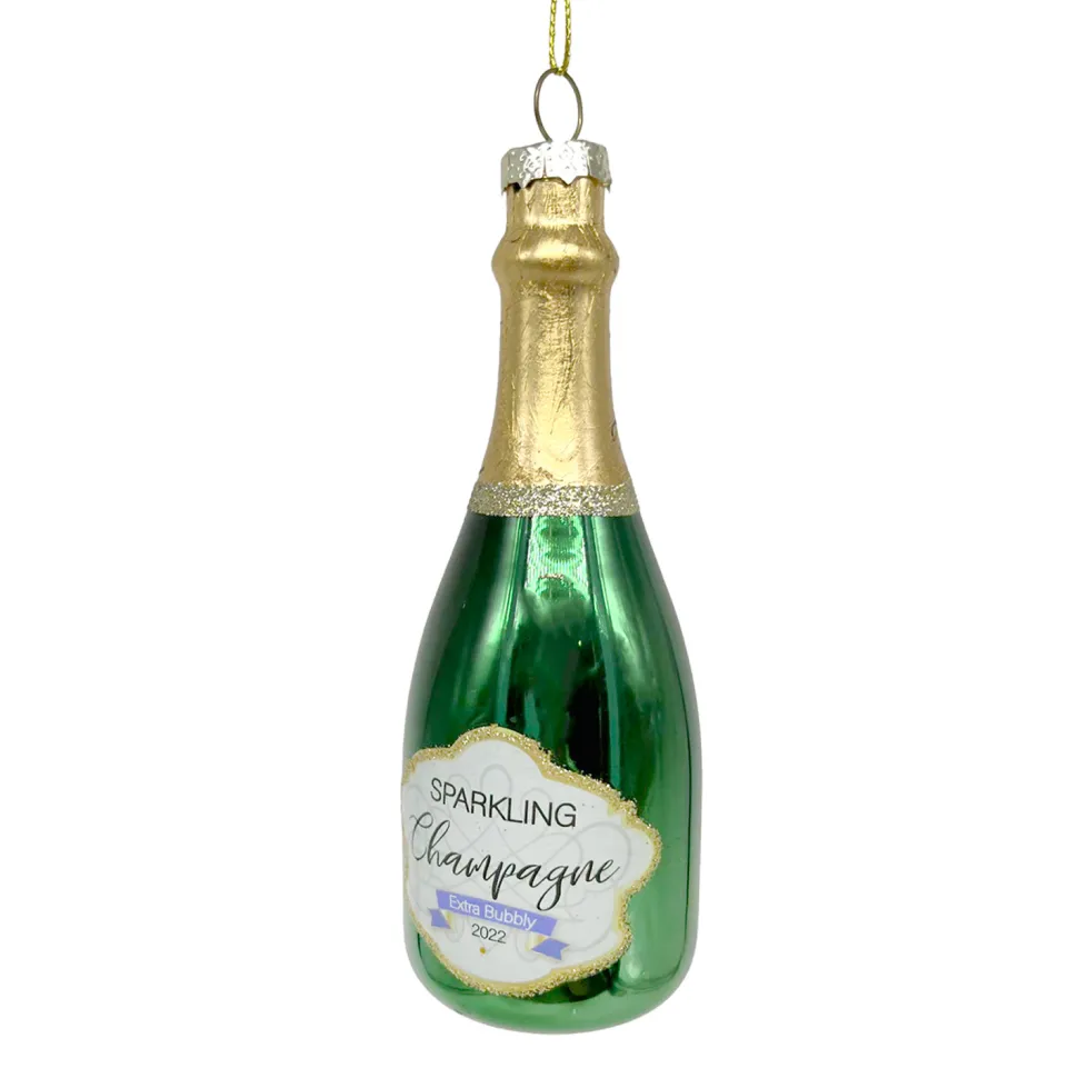 ORN GLASS CHAMPAGNE BOTTLE 6″ GREEN